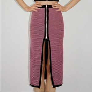ZARA Red Black Zip Up Jacquard Midi Skirt Small